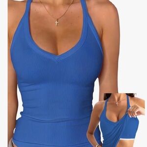 Stylish Blue Ribbed Tank Top